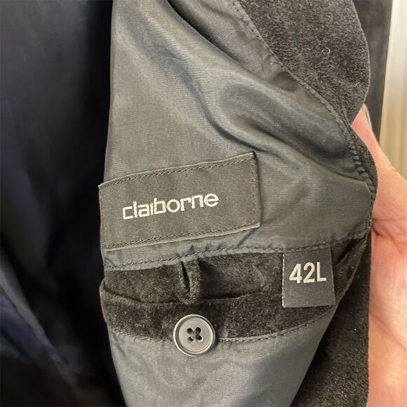 Claiborne Men's Black Suede Blazer 42L Formal Notched Lapel - Picture 5 of 5